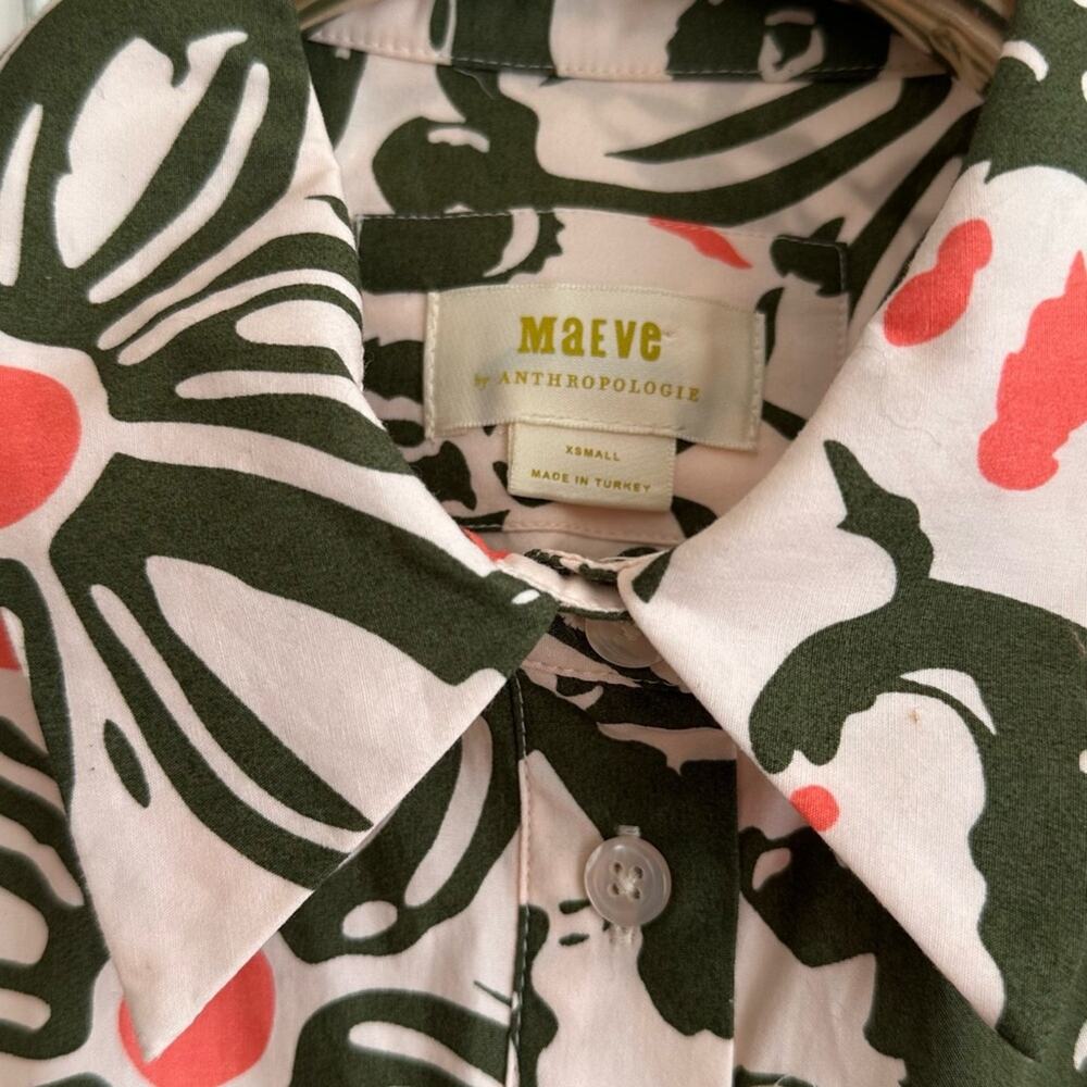 NEW Anthropologie Maeve Bentina Floral shirt mini dress Green & Peach SIZE SMALL - Picture 5 of 13